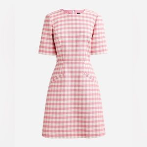 NWT JCREW Short-sleeve mini dress in gingham terry tweed 10